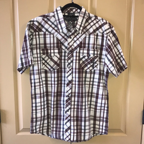 Men's Indigo Star Shirt Embellished Short Sleeve - Picture 1 of 9